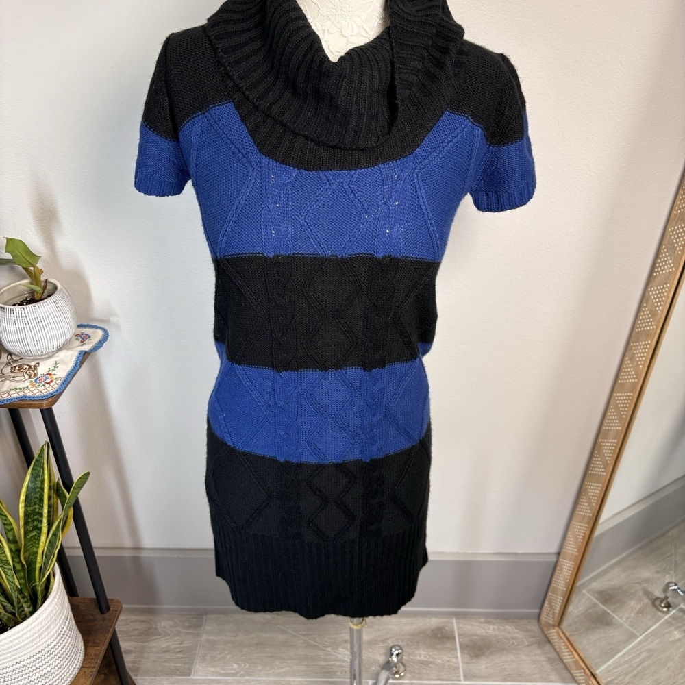 NWT Pink Rose Women L Blue Sweater Dress Y2K Goth Cable Knit Acrylic